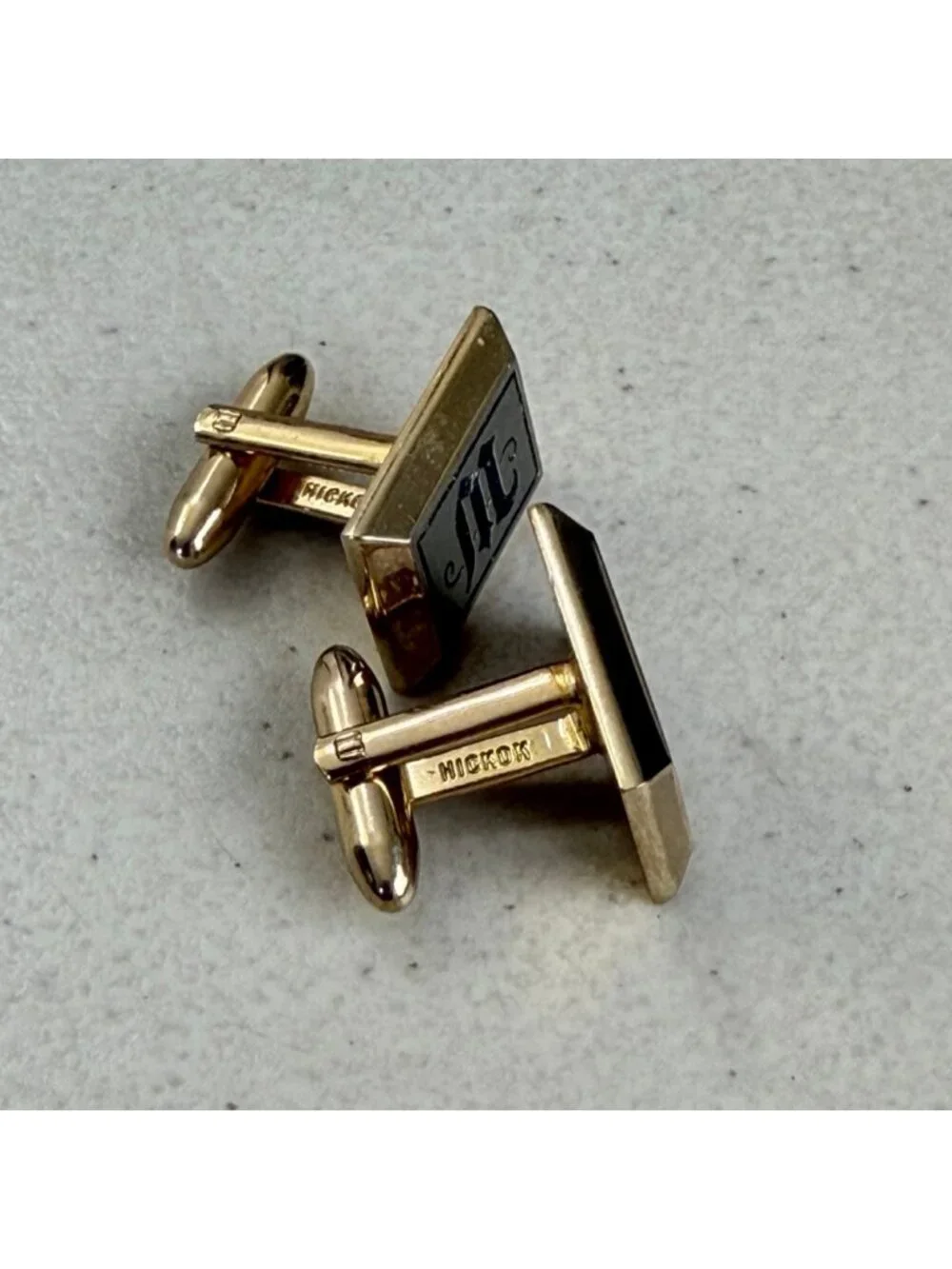 Vintage Letter M Cuff Links 60s Hickok Olde English Initial Gold Silver Tone